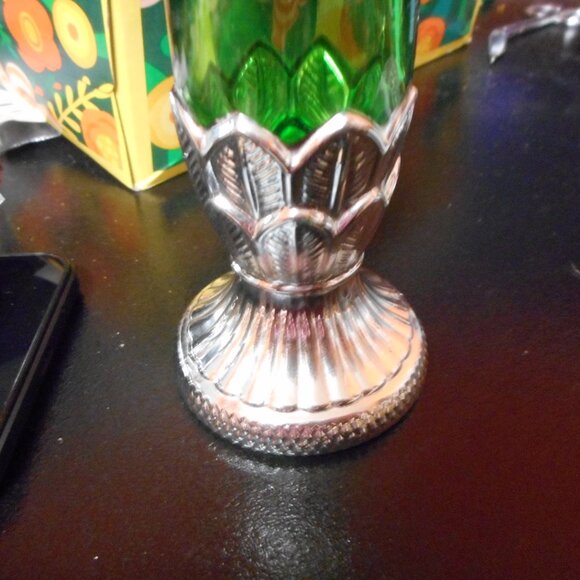AVON ... BUD VASE ... green glass with silver bottom - Picture 2 of 5